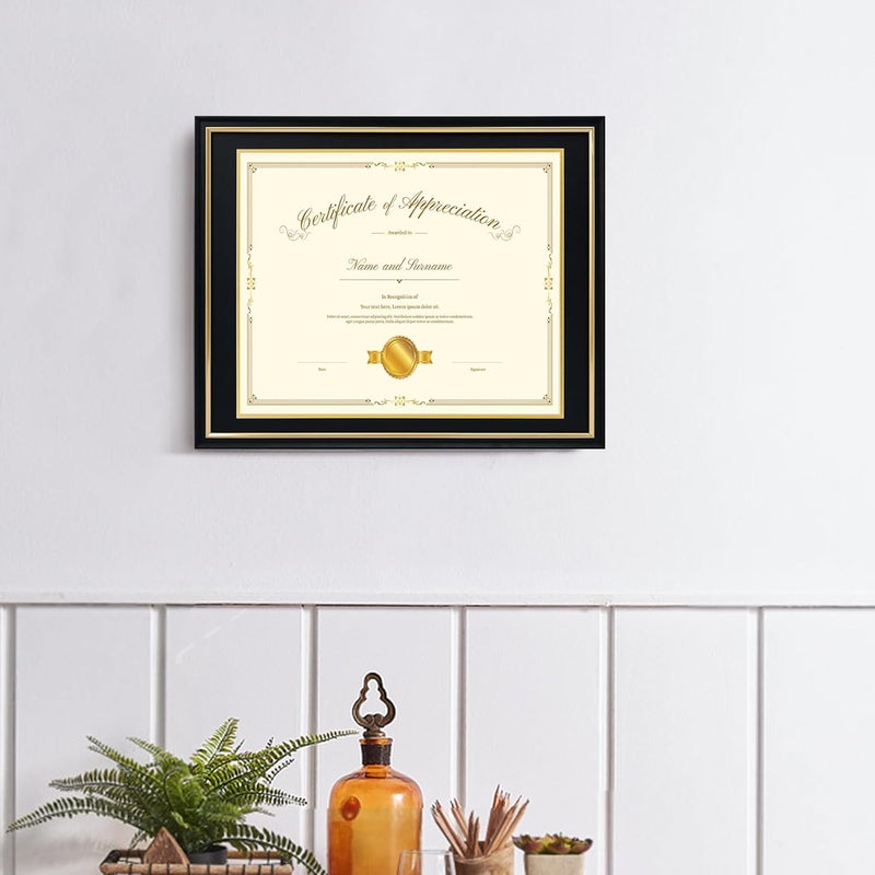 Hodeframe 16x20 Diploma Frame for 14x17 Certificate/Document/Picture with Double Mat(Black and Gold),Wood Degree Frame, Black with Gold Side,UV Protection Acrylic,Wall hanging - Image 2